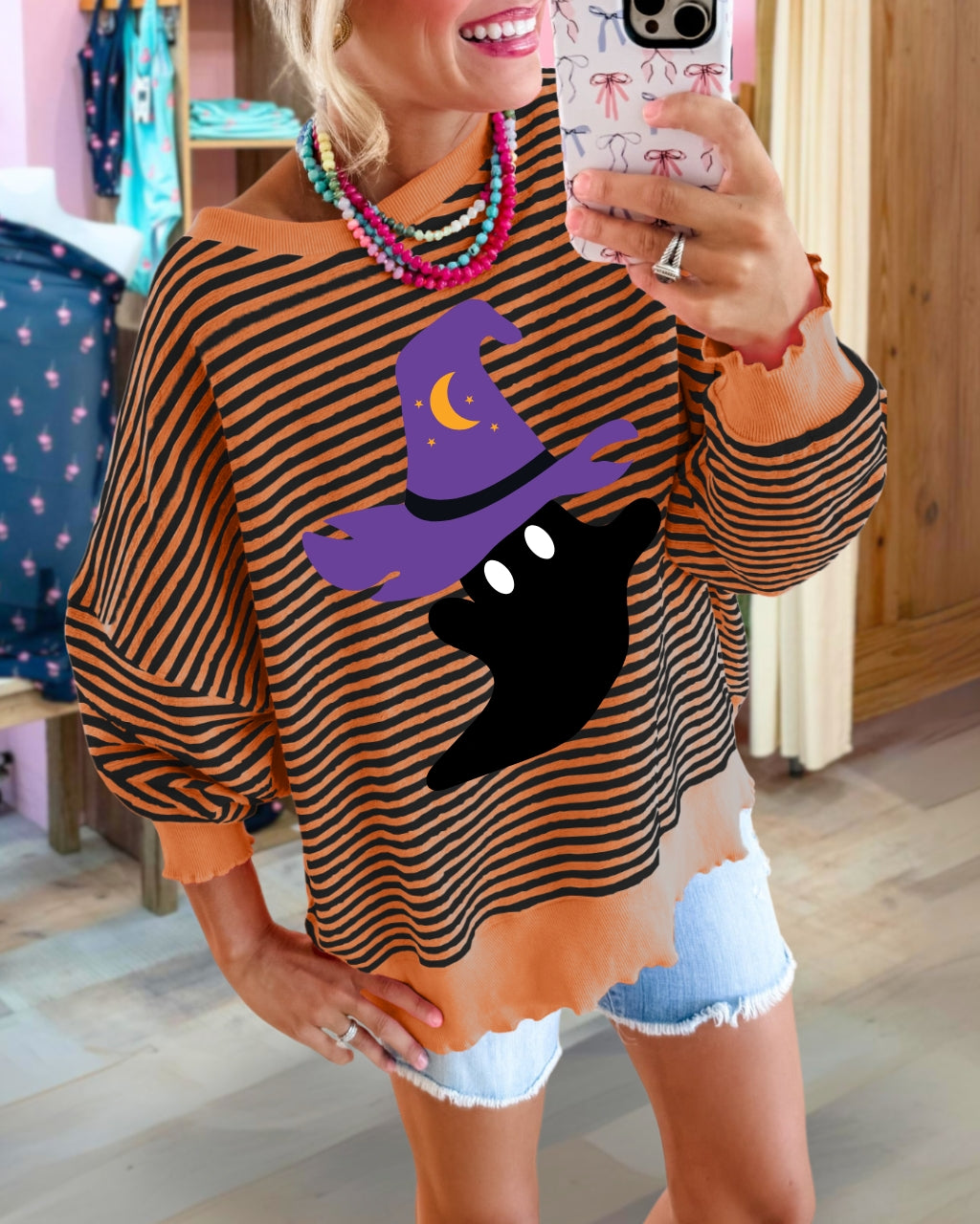 Witchy Ghost Stripe Pullover