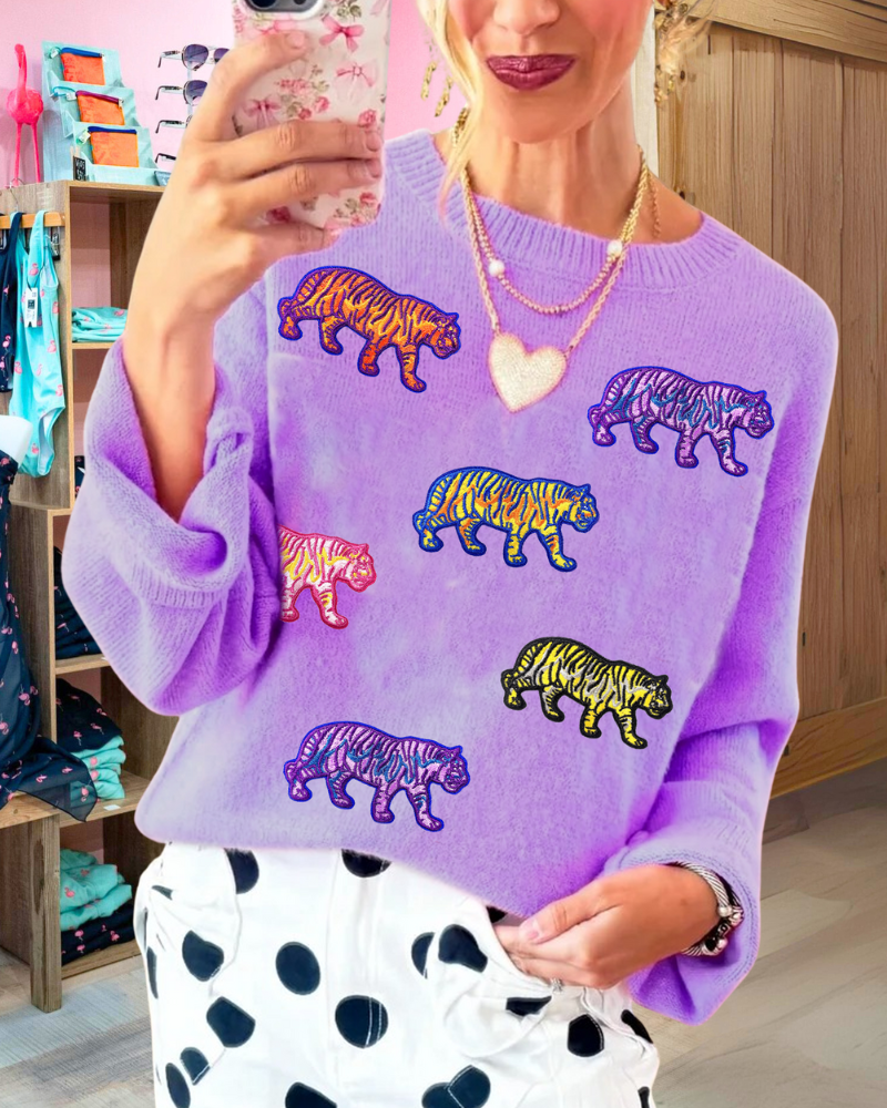 Trendy Tiger Embroidered Sweater