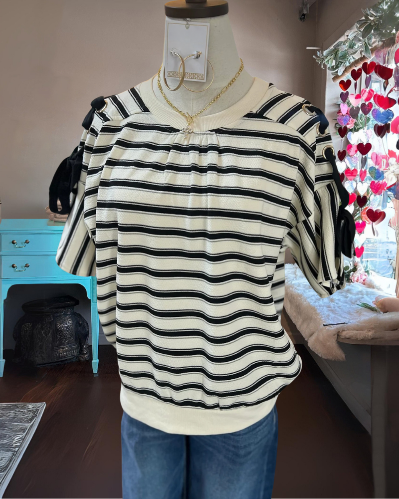 Chic Lace-Up Striped Top