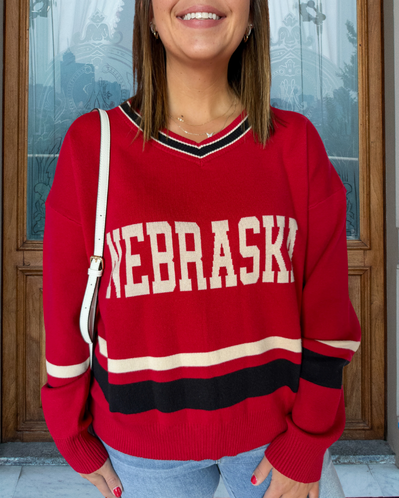 Nebraska Striped Trim Sweater