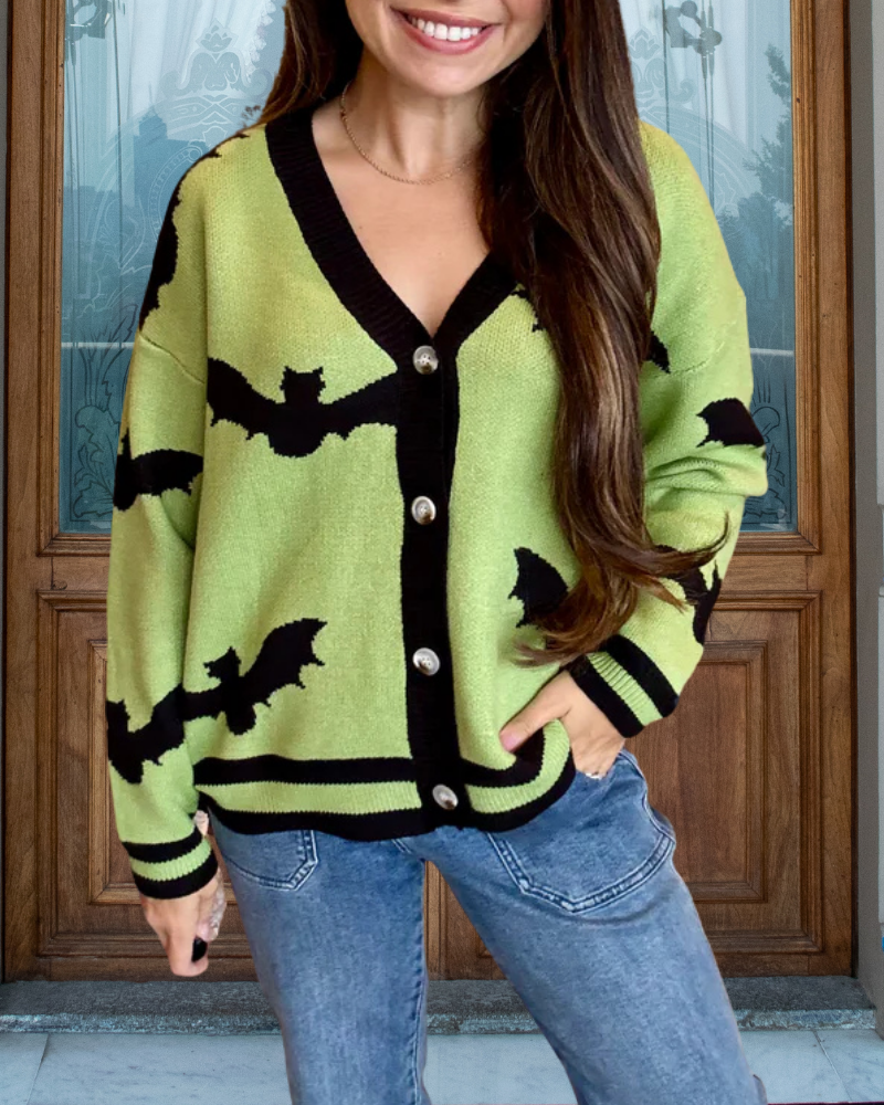 Bat Embroidered Knitted Cardigan