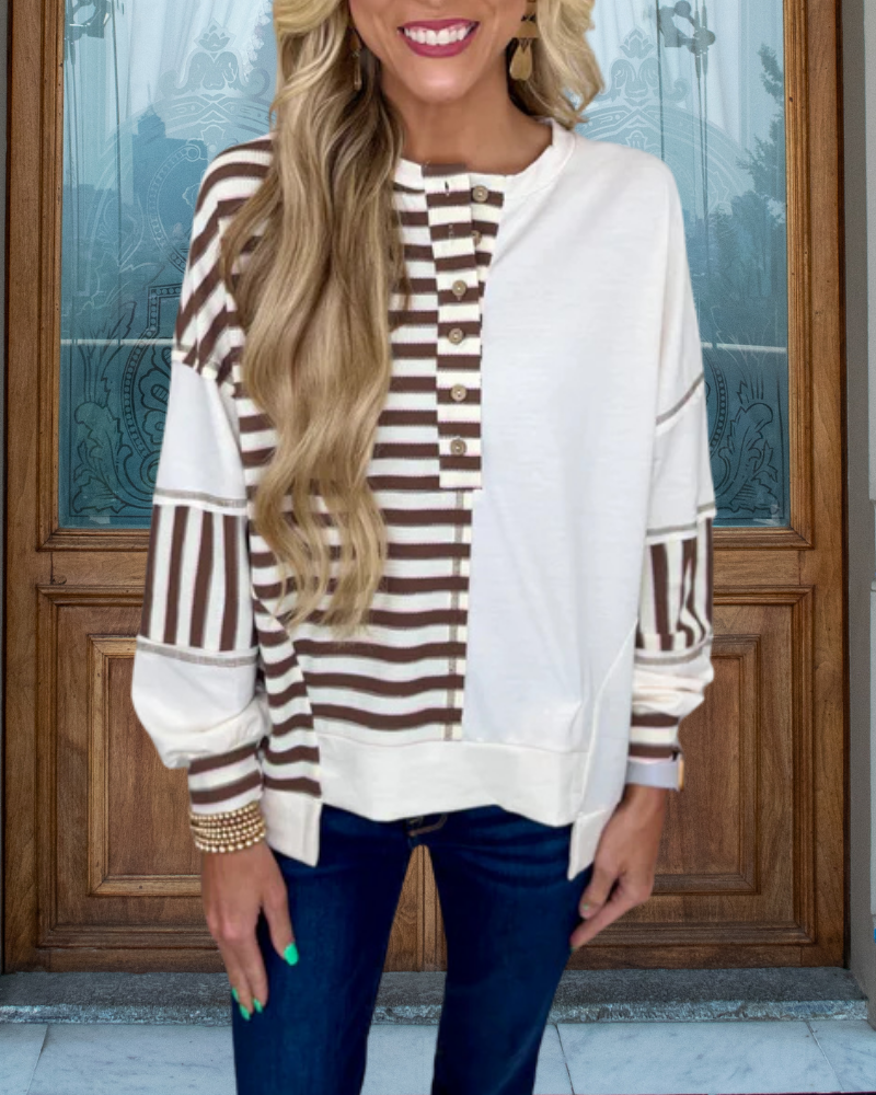 Unique Striped Half-Button Pullover