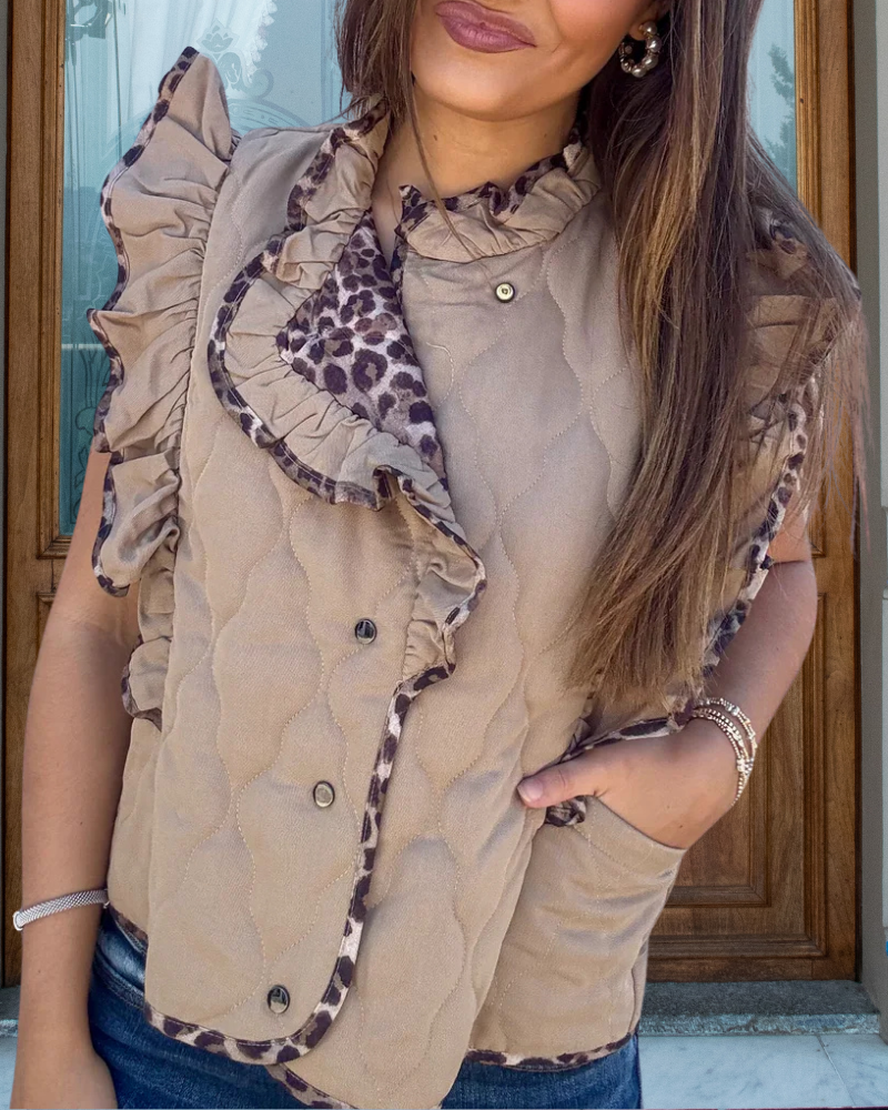 Quilted Ruffle Leopard Vest