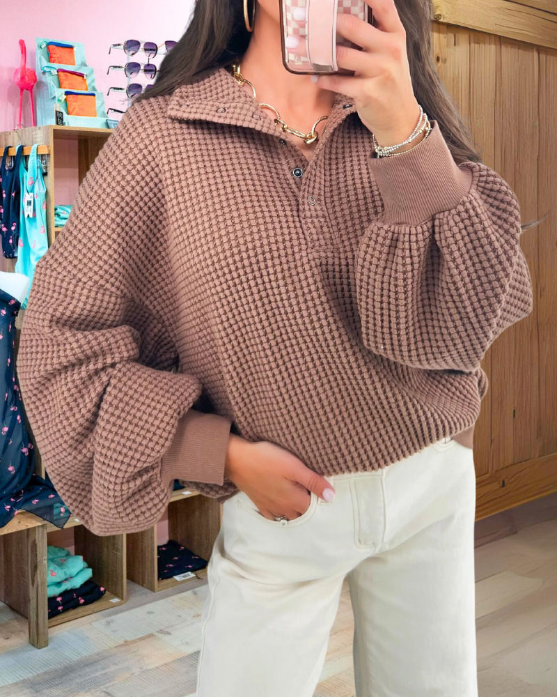 Lazy Style Waffle Knit Collar Sweatshirt
