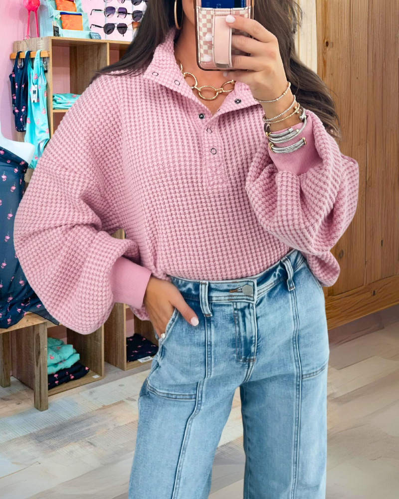 Lazy Style Waffle Knit Collar Sweatshirt