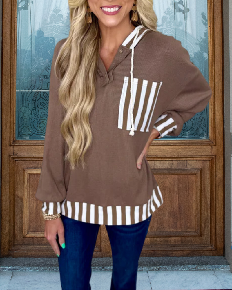 Simple Stripe Trim Hoodie