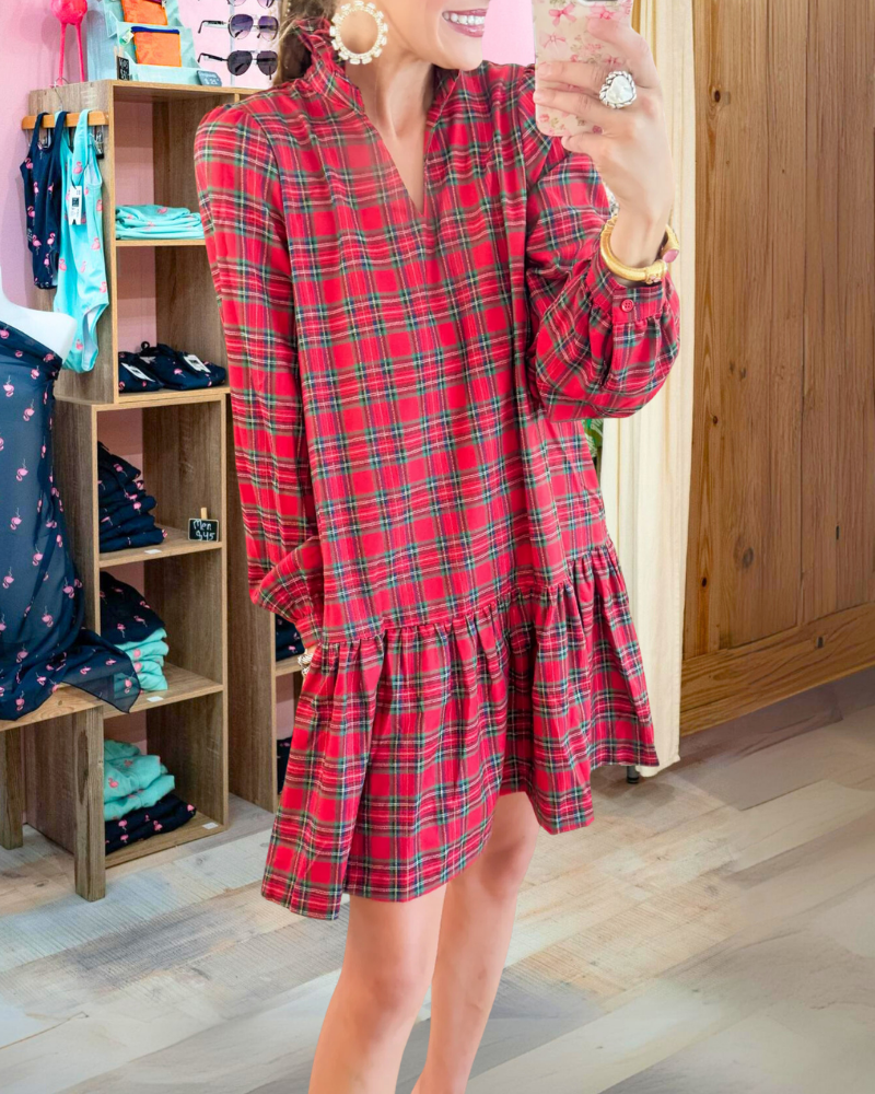 Vintage Plaid Ruffled Mini Dress