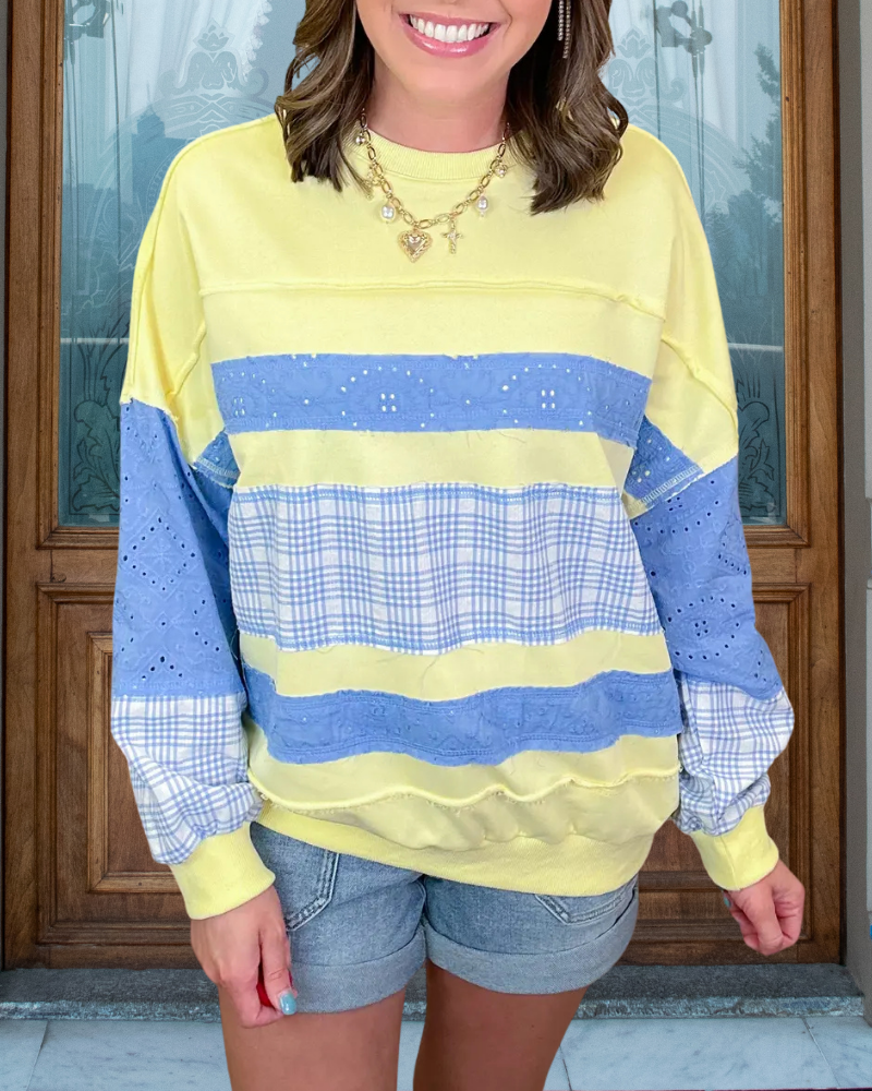 Colorblock Plaid Patchwork Sweatshirt