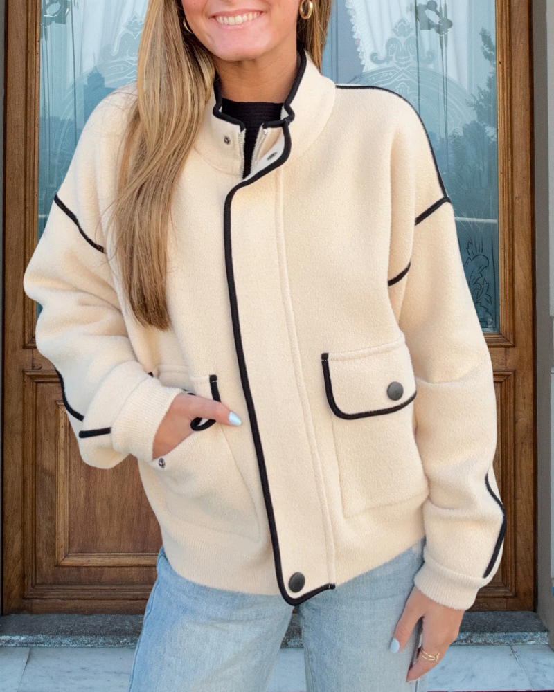 Contrast Trim Zip Up Jacket