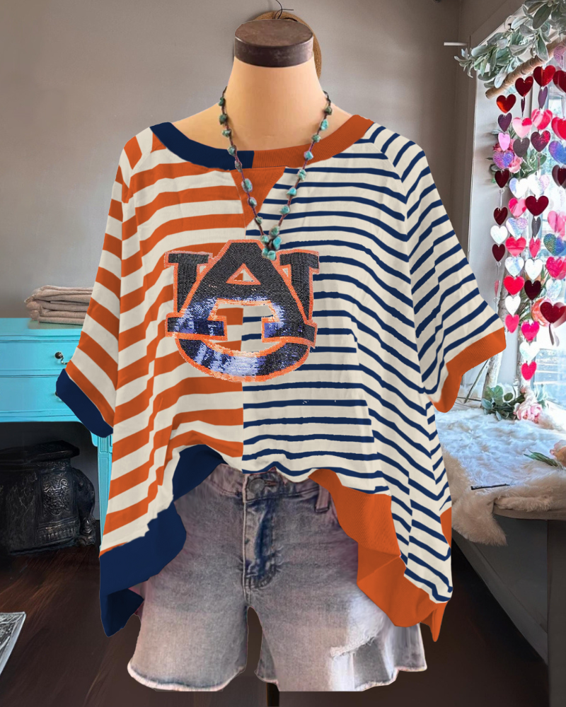 Auburn Tigers Sequin Colorblock Striped Top