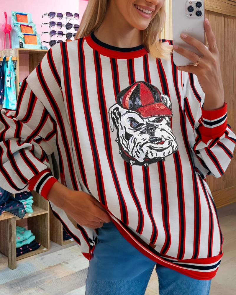 Bulldog Colorblock Striped Sweatshirt