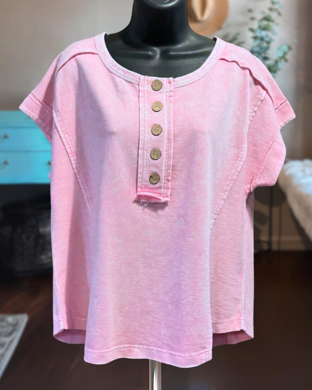 Washed Button  Cotton Tee