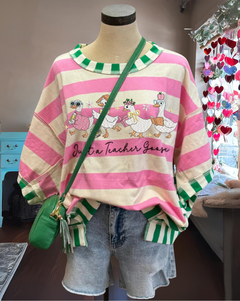 Just a Teacher Goose striped T-shirt