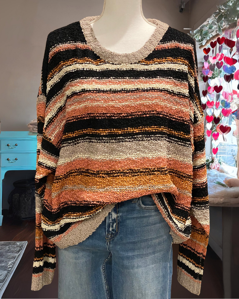 Striped Colorblock Roundneck Sweater