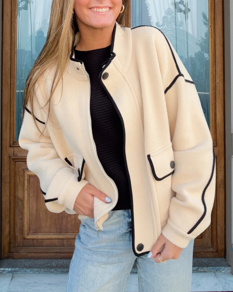 Contrast Trim Zip Up Jacket