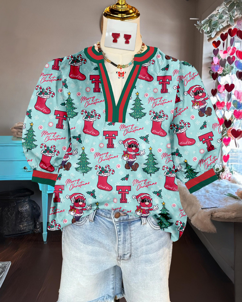 Texas Tech Christmas Satin Top