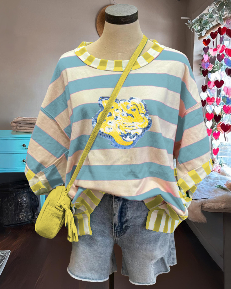 Southern Sequin Tiger Striped Top