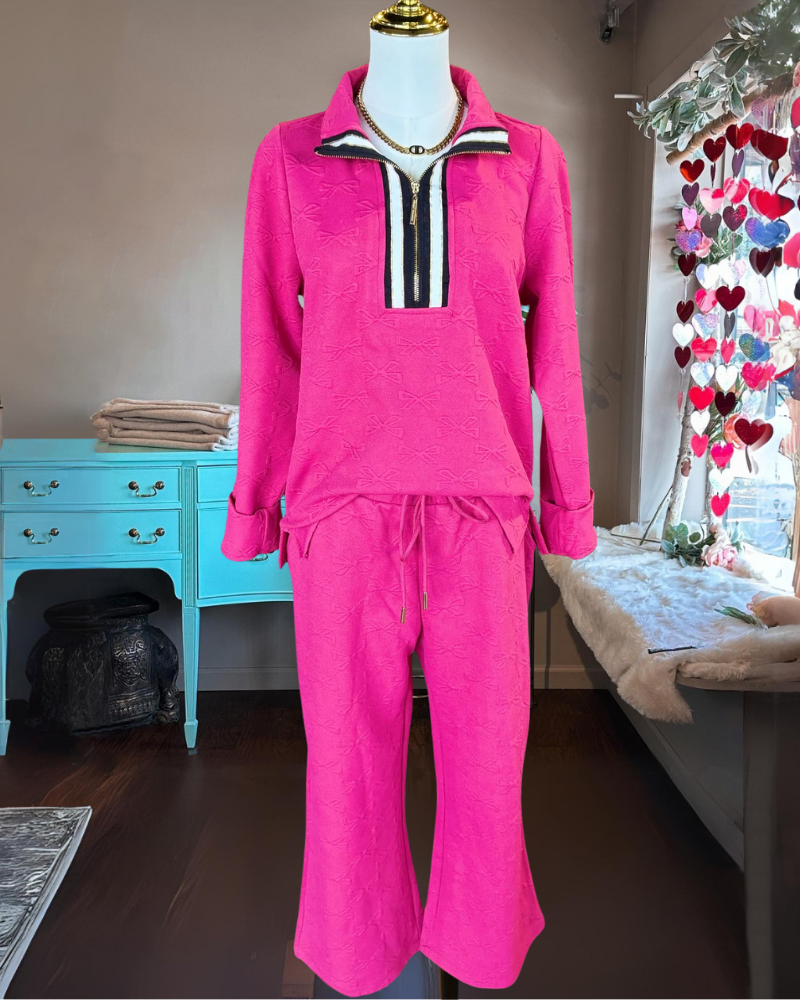 Bow Quilted Cotton Half Zip Set