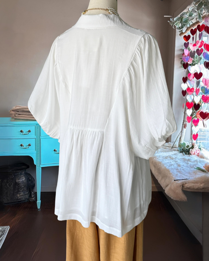 Simple Pleated Linen V-Neck Top