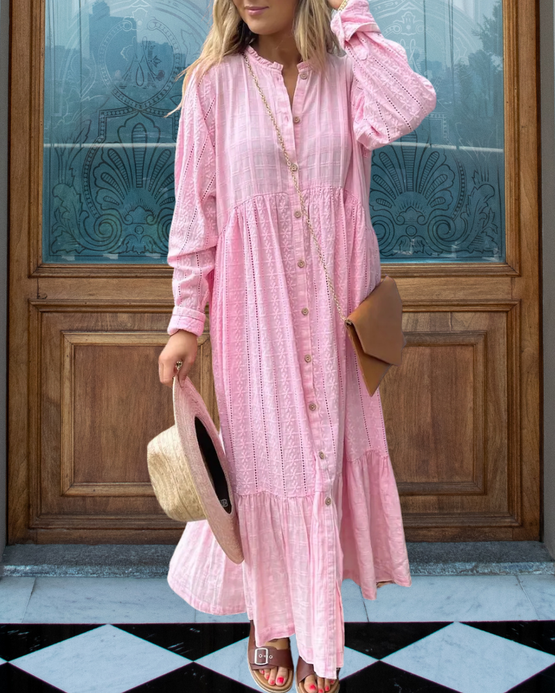 Floral Quilted Maxi Shirt Dress