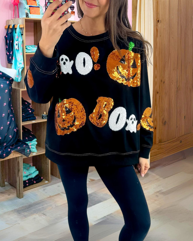 BOO Pumpkin Sequined Sweatshirt