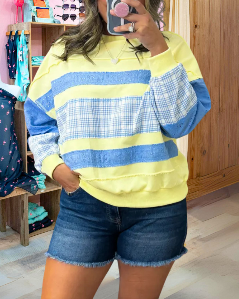 Colorblock Plaid Patchwork Sweatshirt