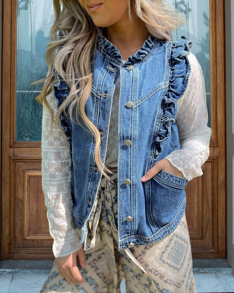 Ruffled Denim Vest Jacket