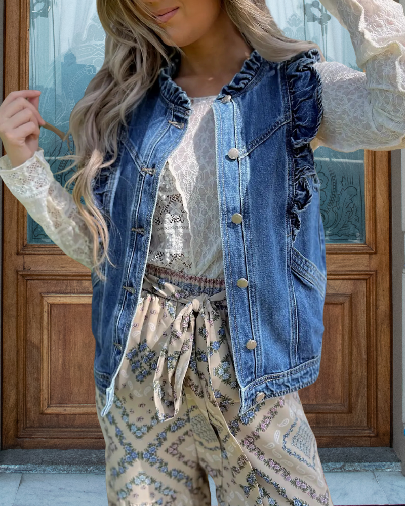 Ruffled Denim Vest Jacket