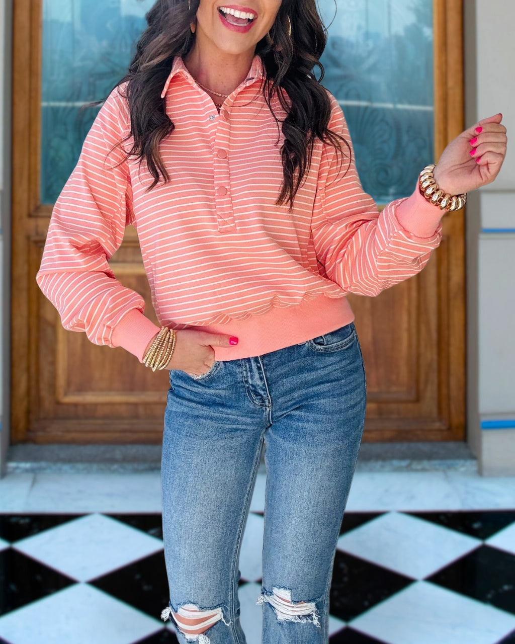 Effortless Collared Stripe Pullover
