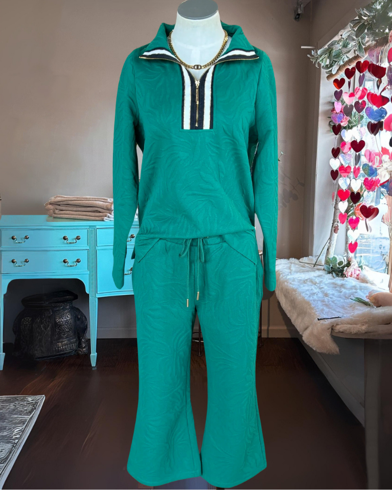 Bow Quilted Cotton Half Zip Set