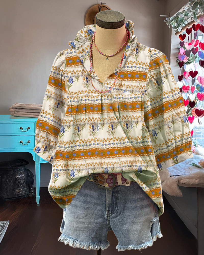 Bohemian Floral Striped Top