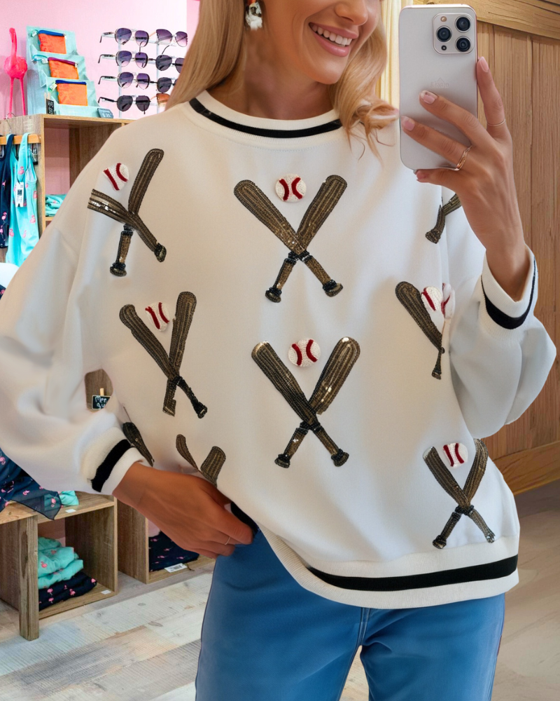 Baseball Sequin Crewneck Sweatshirt