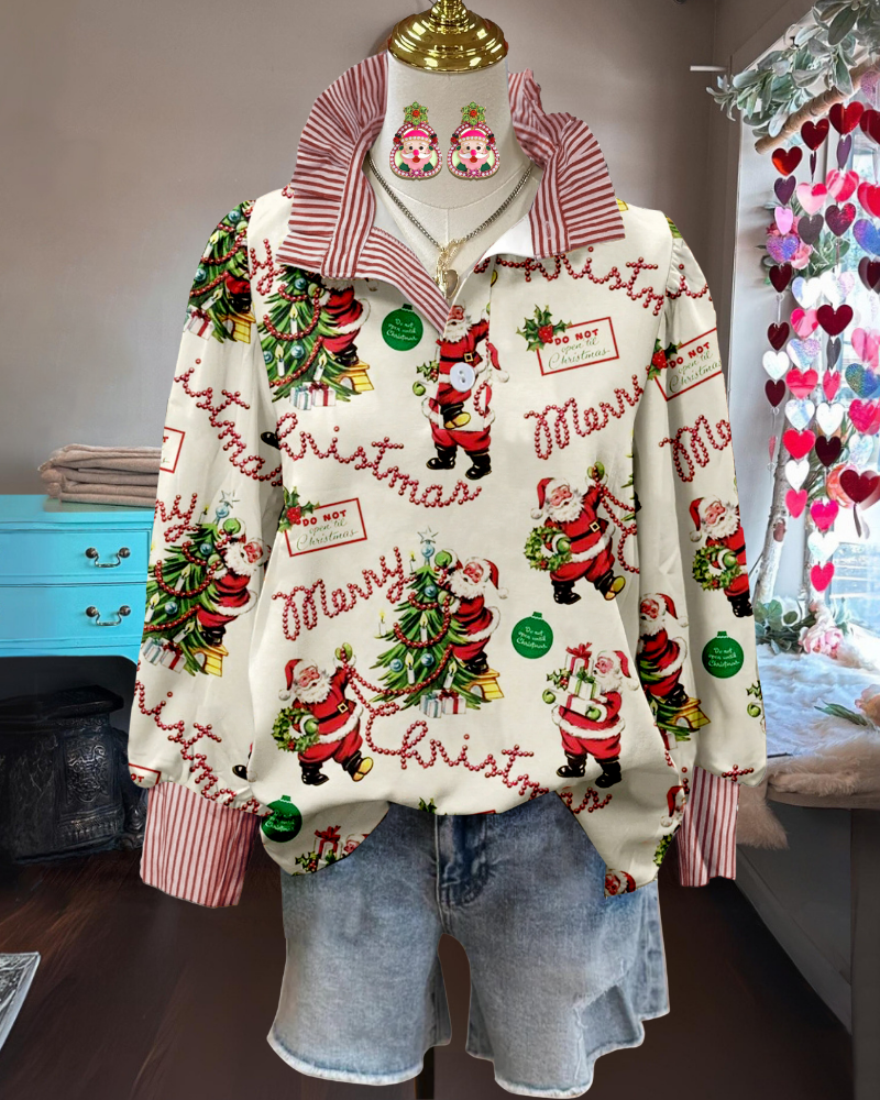 Merry Christmas Striped Trim Top
