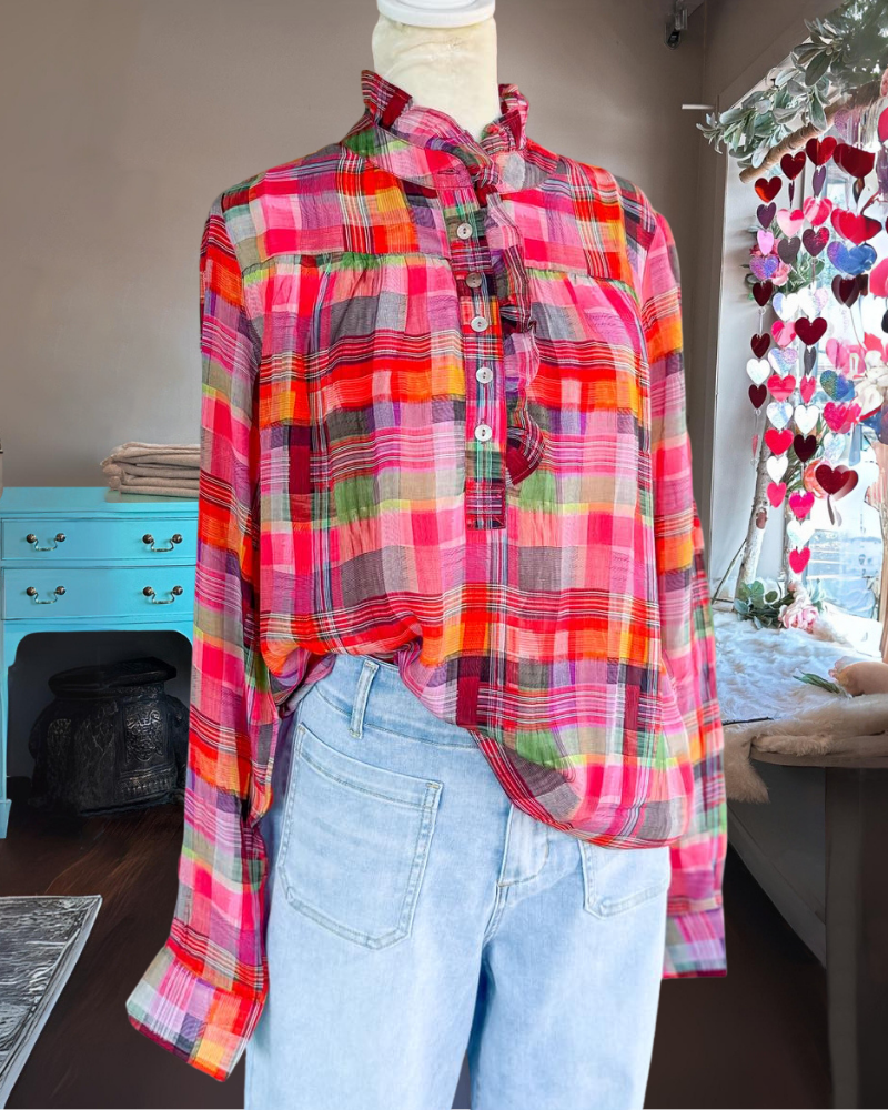Bright Ruffled Plaid Top