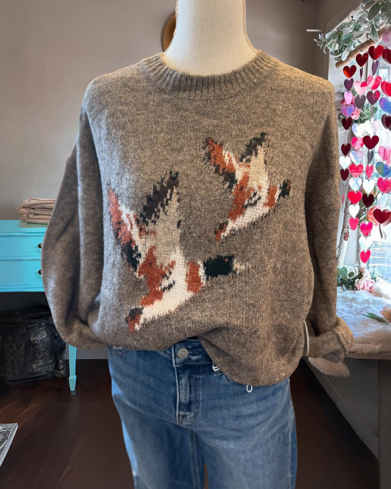 Flying Birds Embroidery Cozy Sweater