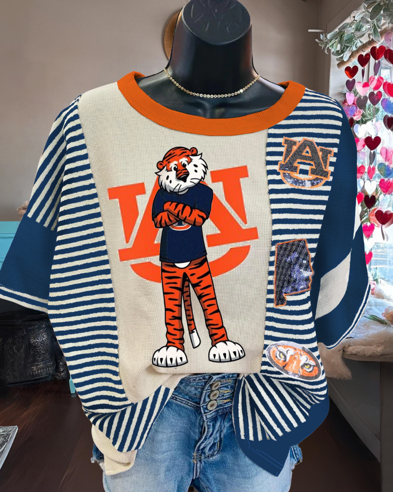 Sequin Auburn Tiger Striped Tee