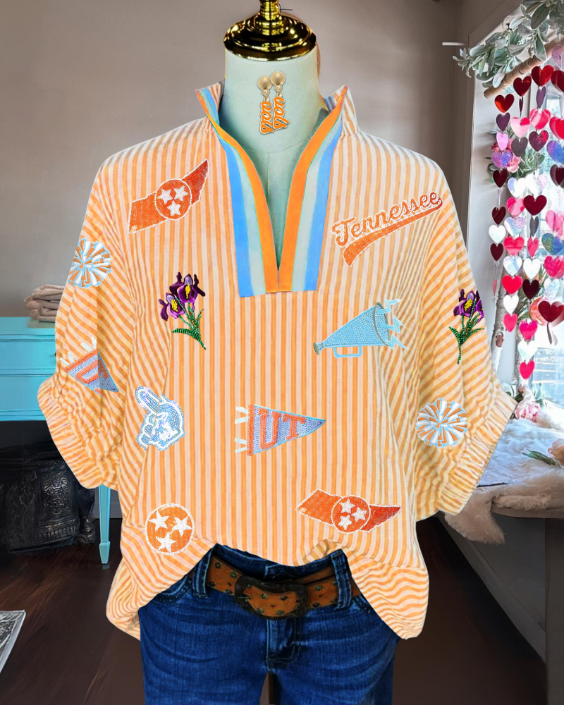 Tennessee Sequin Stripe V-Neck Top