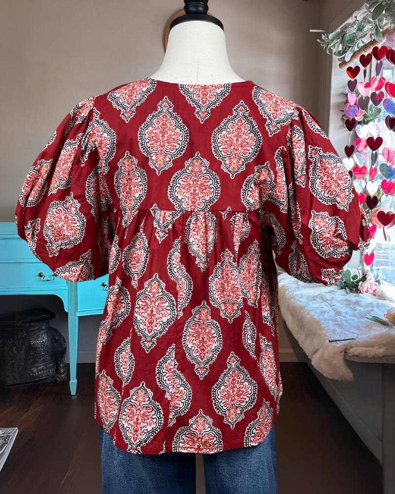 Classic Floral Tassel Tie Satin Top