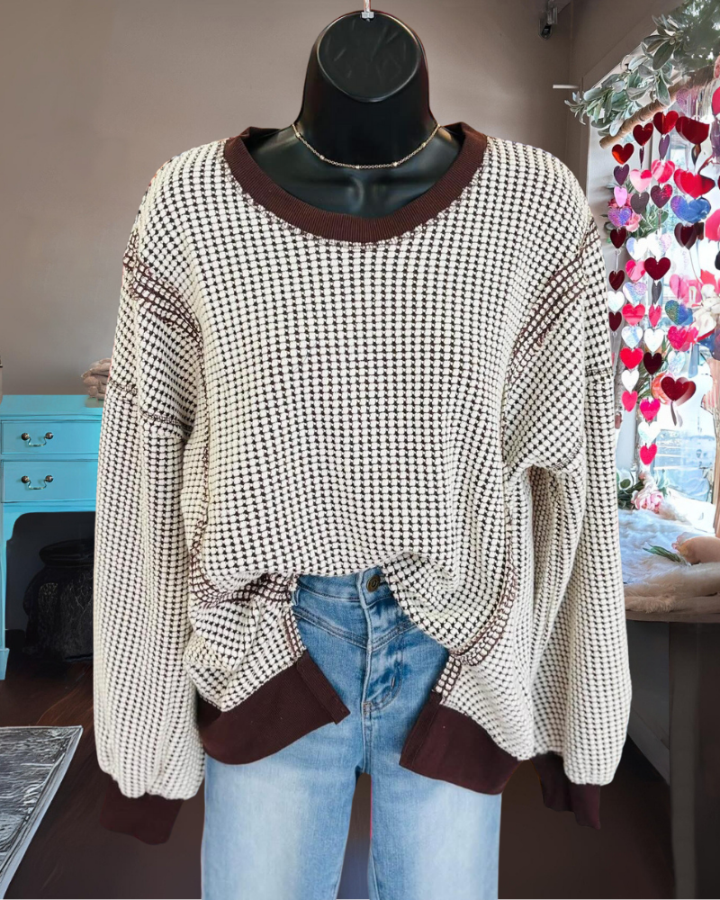 Oversized Houndstooth Crewneck Sweatshirt