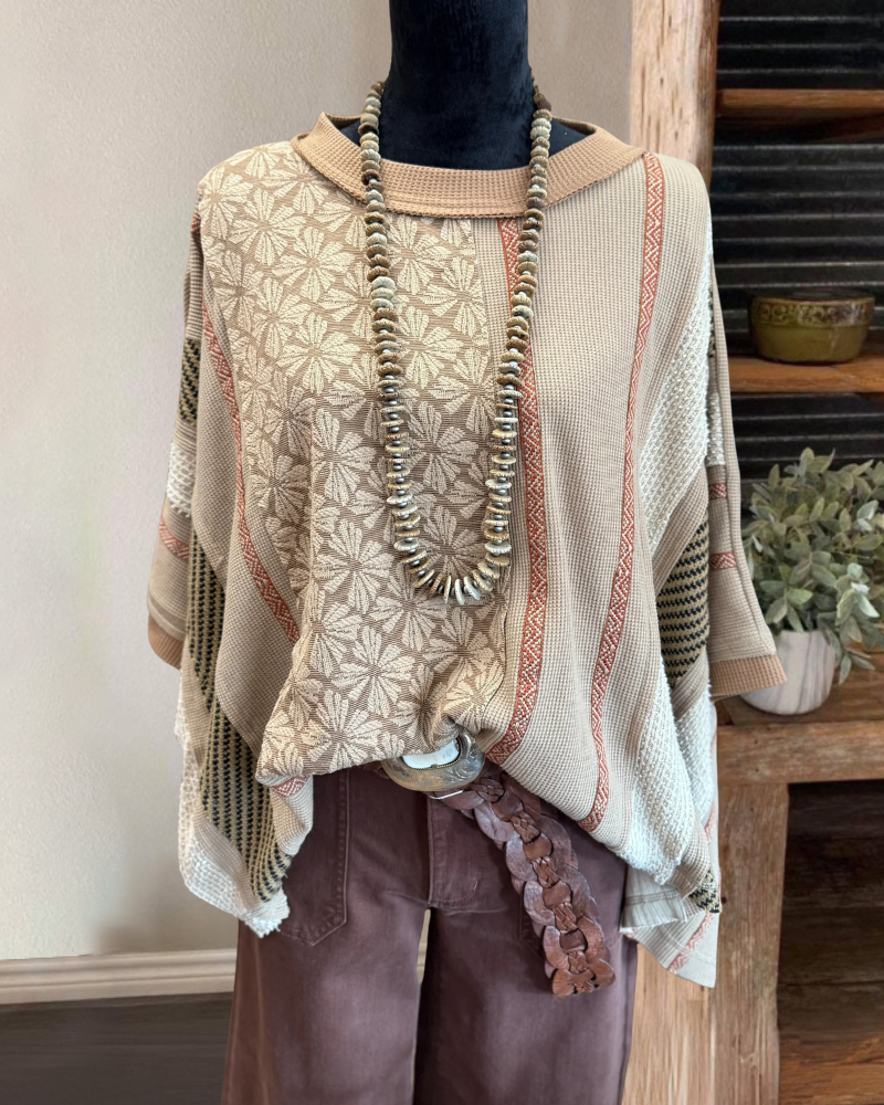 Casual Patchwork Crew Neck Top