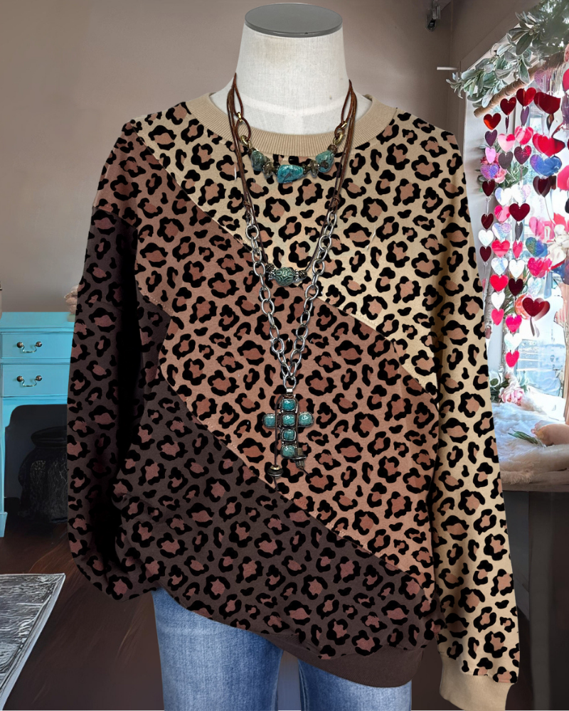 Chic Colorblock Leopard Sweatshirt