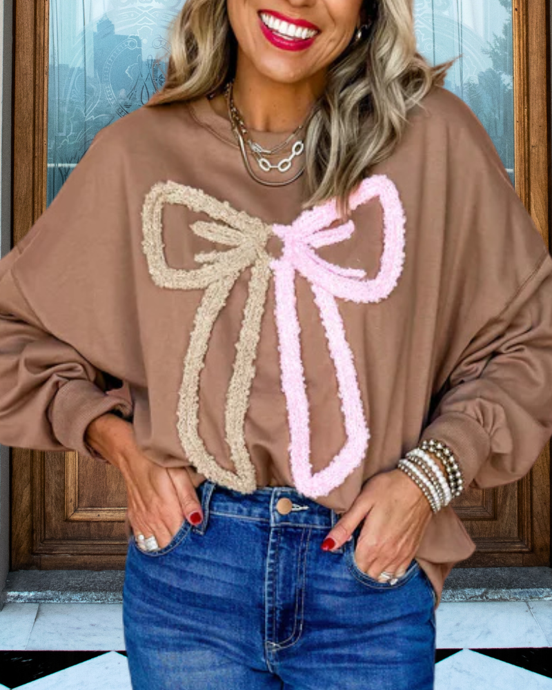 Bow Embroidered Crewneck Pullover