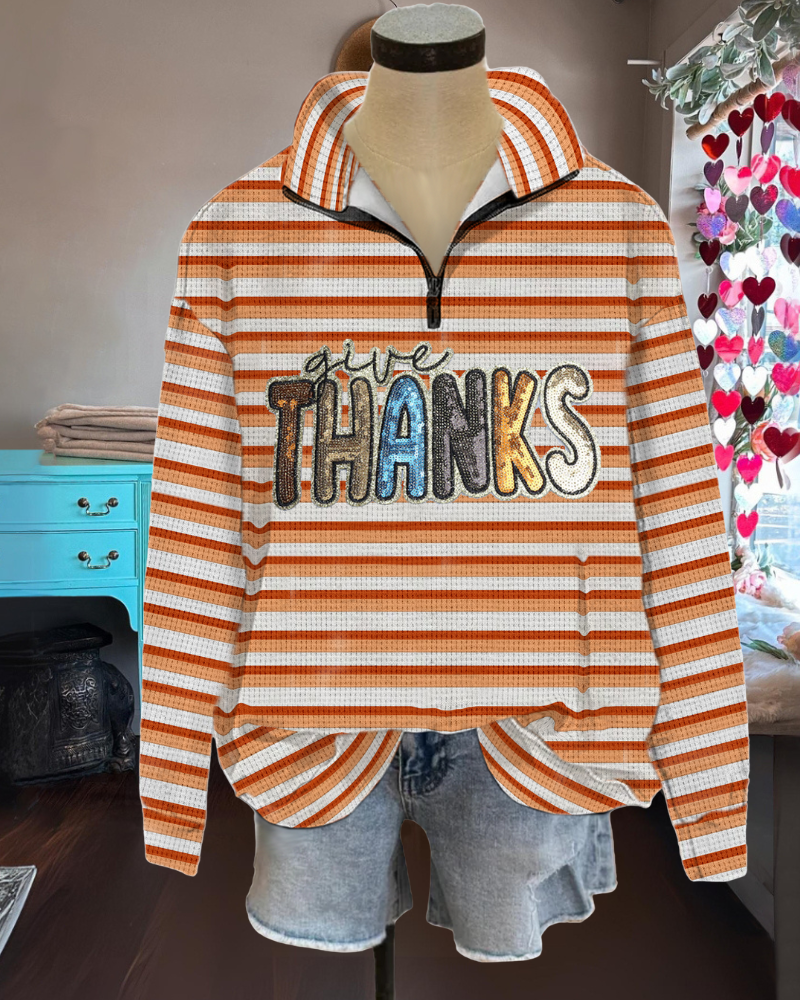 Thanksgiving Sequin Waffle Pullover