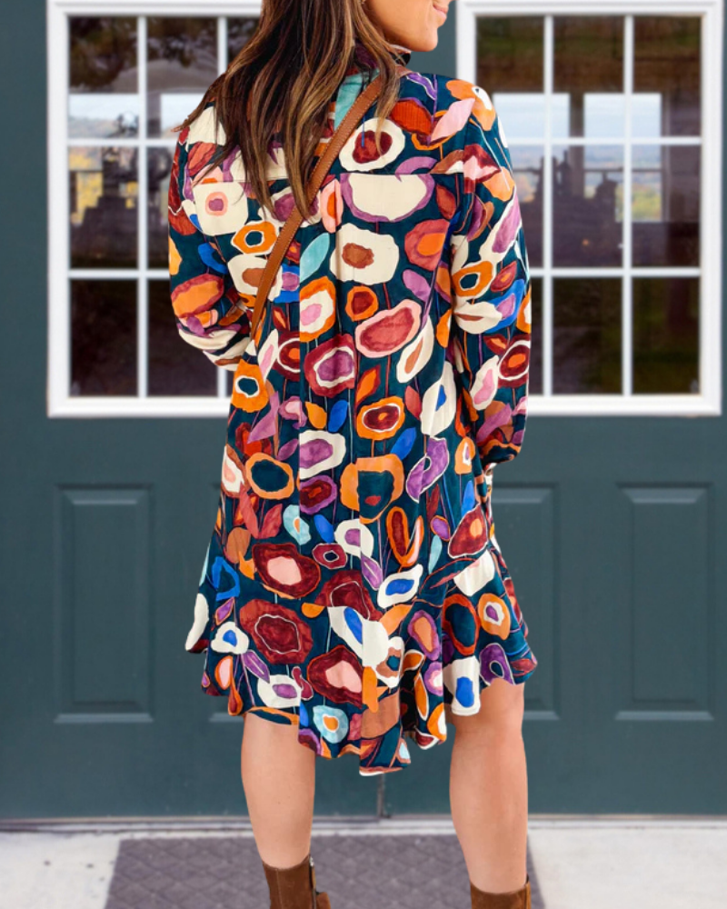 Fall Abstract Patterns Mini Dress