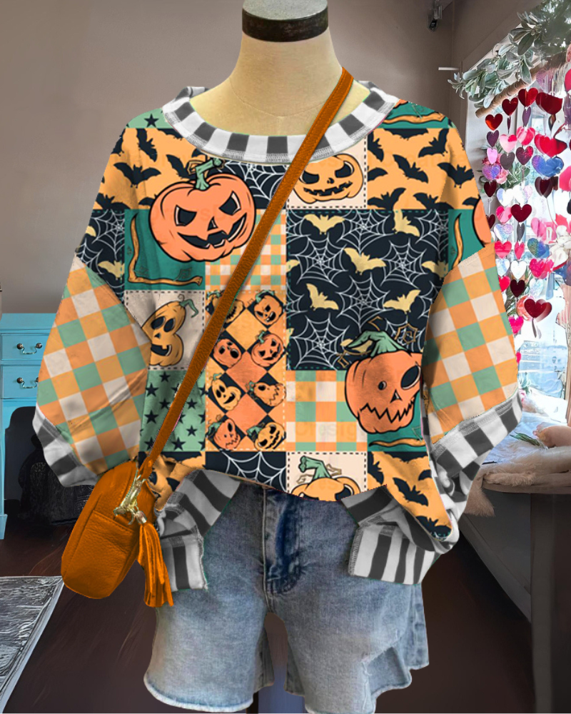 Pumpkin Bat Plaid T-shirt