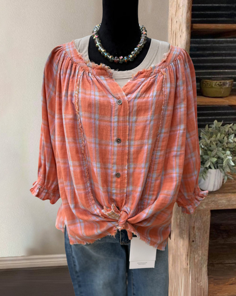 Minimalist Plaid Raw Edge Shirt