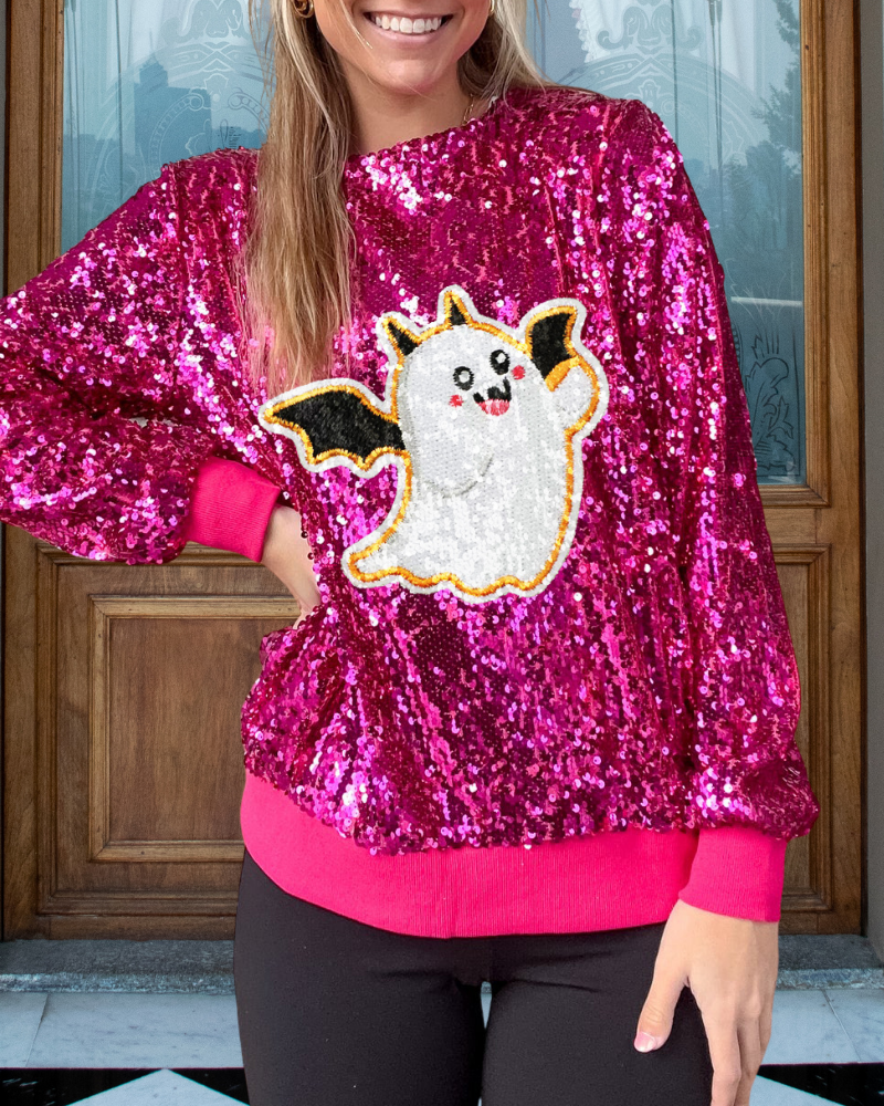 Playful Bat Ghost Sequined Sweatshirt