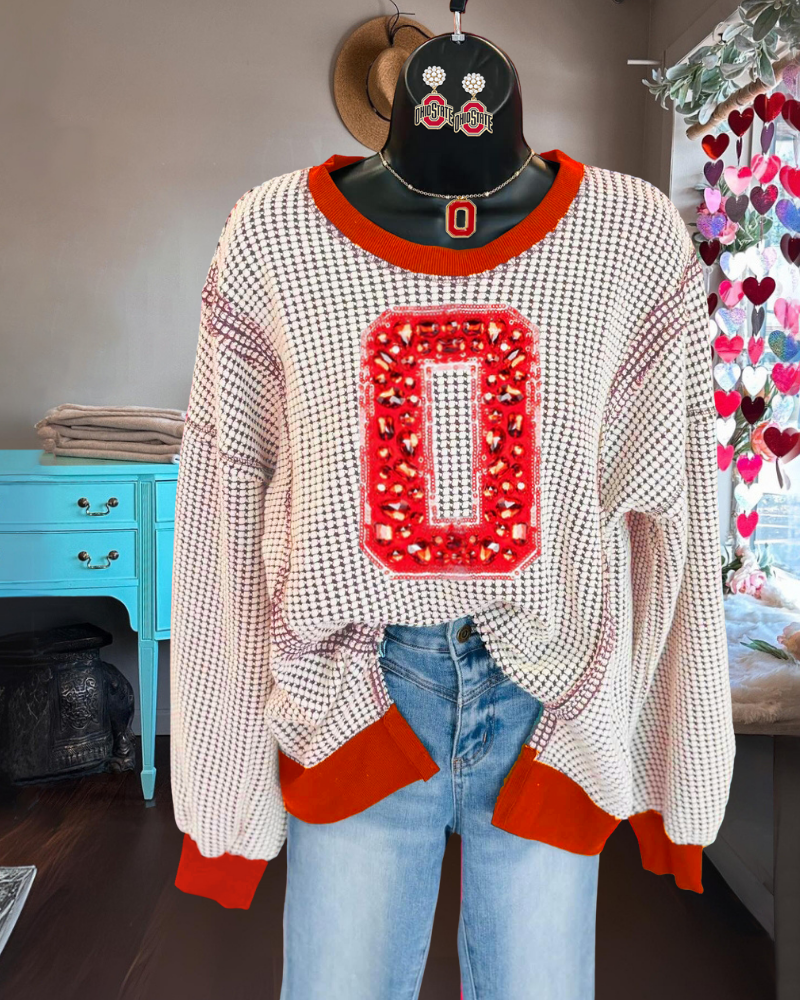 OHIO Rhinestone Embroidered Sweatshirt
