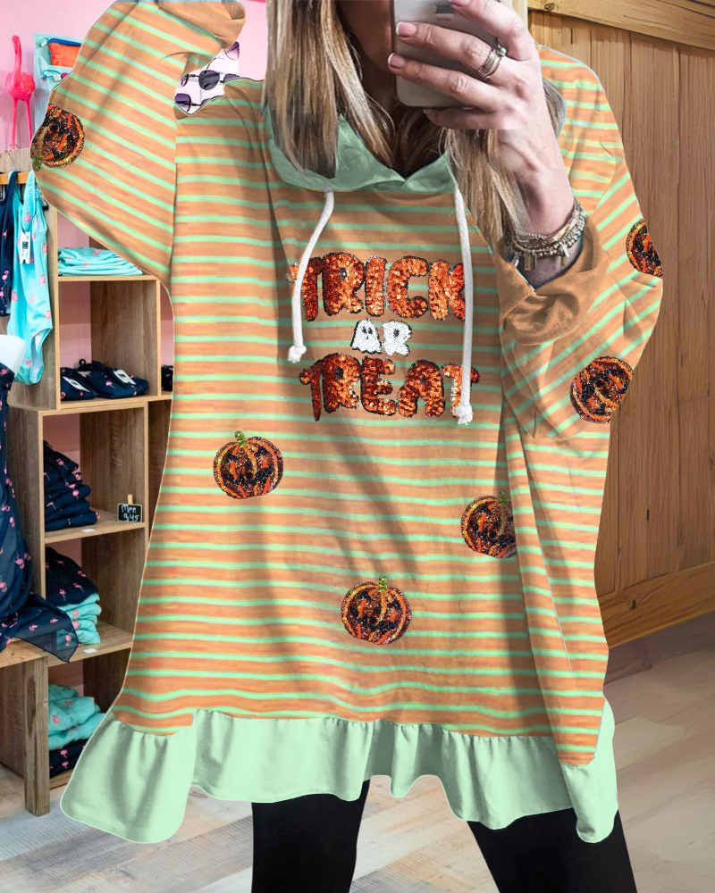 Trick or Treat Pumpkin Sequin Stripe Hoodie