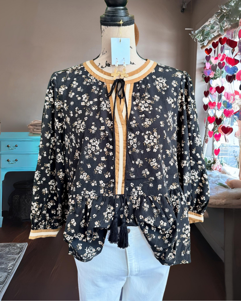 Elegant Floral Stripe Trim Top